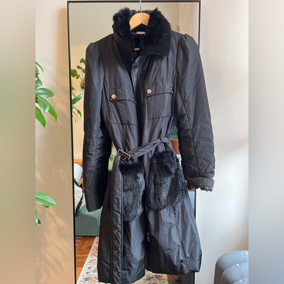 Black fur lined coat w leather - Made in Italy - Picture 4 of 8